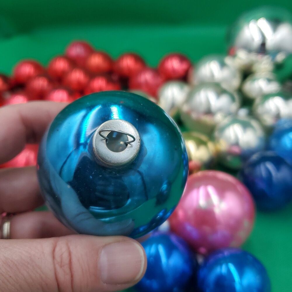 Lot of 59 Vintage Shiny Metallic Christmas Ornaments All Size/Color Made In USA - Picture 15 of 15